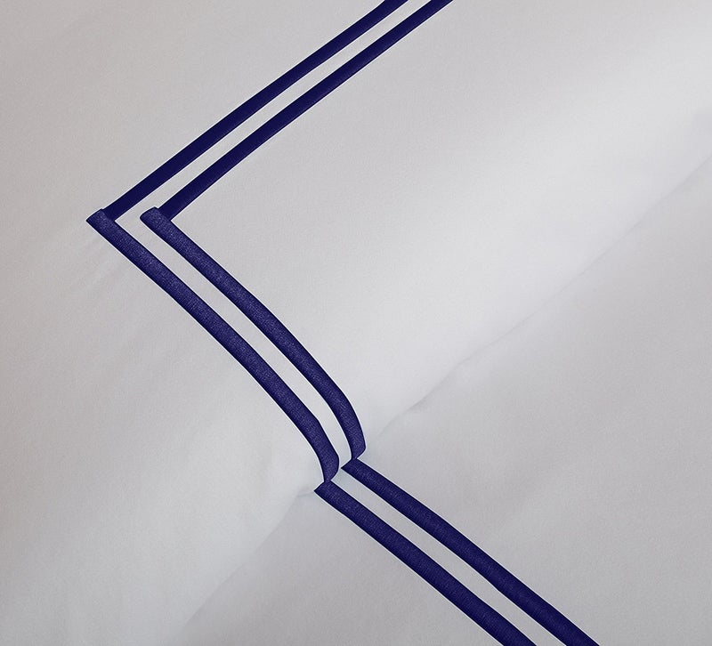 BedDecor Luxury Soft Brushed 400-Thread-Count Egyptian Cotton Embroidered Duvet Cover Set with Beautiful 2-Stripe Embroidery - - Full/Queen - White/Navy - Image 5